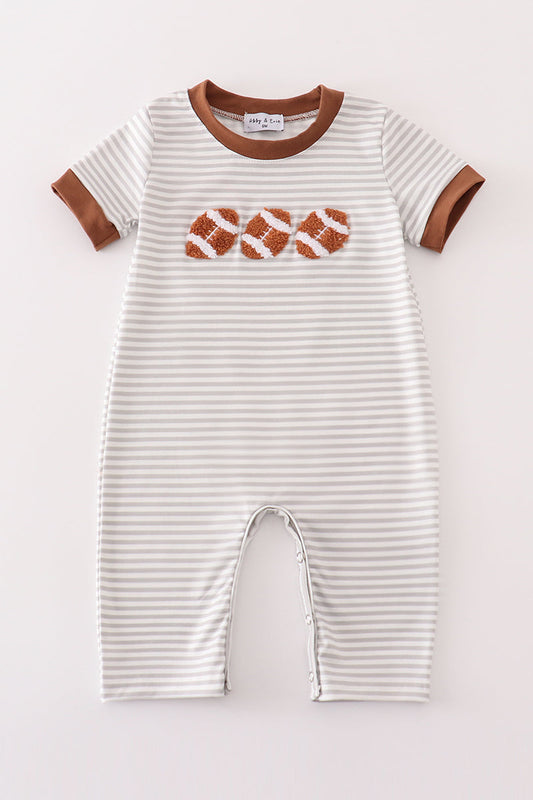 Brown Football French Knot Stripe Boy Romper