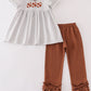 Brown Football French Knot Stripe Girl Set