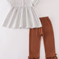 Brown Football French Knot Stripe Girl Set