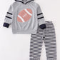 Grey Football Applique Boy Hoodie Set