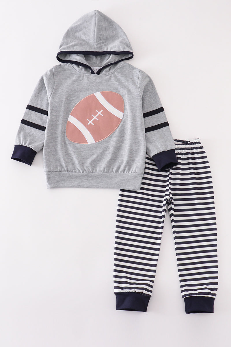 Grey Football Applique Boy Hoodie Set