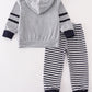 Grey Football Applique Boy Hoodie Set