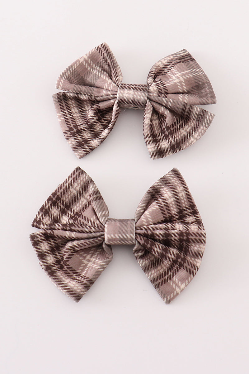 Brown Plaid Girl Hair Sailor Bow