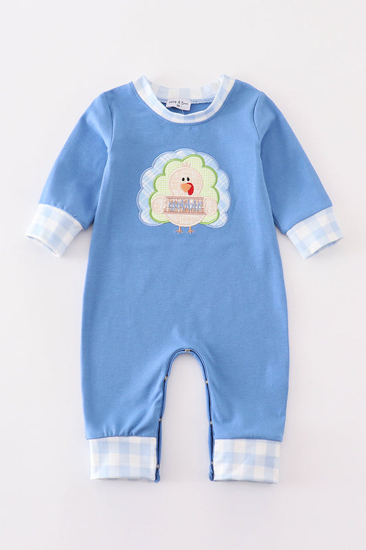 Blue Turkey Applique Boy Romper