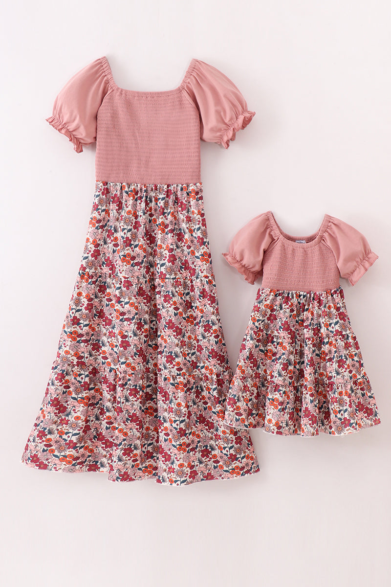 Pink Floral Smocked Mom&Me Dress