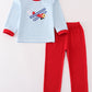 Blue Stripe Airplane Applique Boy Set