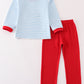 Blue Stripe Airplane Applique Boy Set