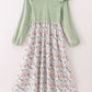 Sage Floral Print Velvet Ruffle Mom Dress