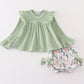 Sage Floral Print Velvet Ruffle Baby Set