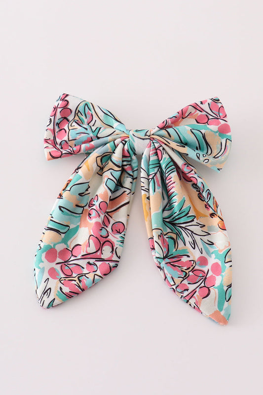 Teal Floral Print Hair Sailor Bow