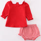 Red Valentine Puppy Embroidery Girl Bloomer Set