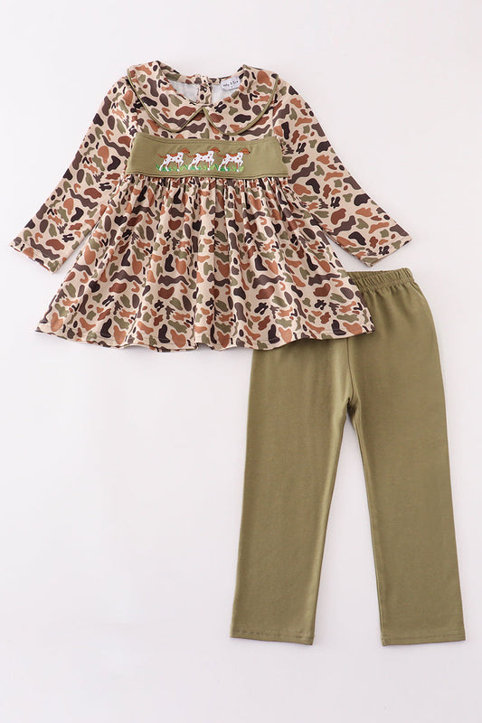 Camouflage Puppy Embroidery Girl Set