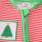 Red Stripe Christmas Tree Embroidery Boy Romper