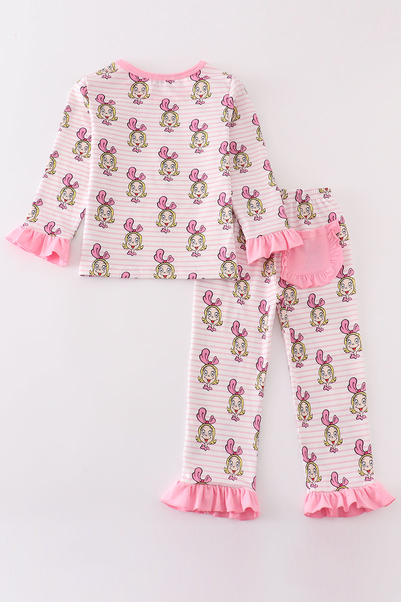 Pink Stripe Character Girl Pajamas Set