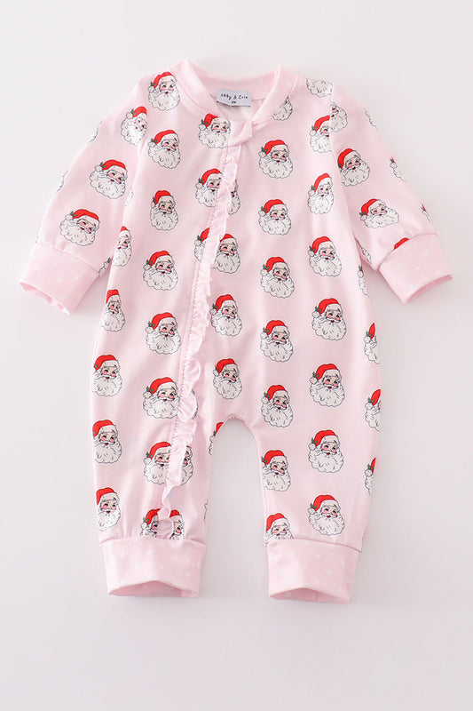 Pink Christmas Santa Claus Zipper Girl Romper