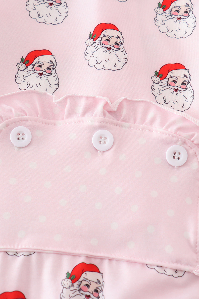 Pink Christmas Santa Claus Zipper Girl Romper