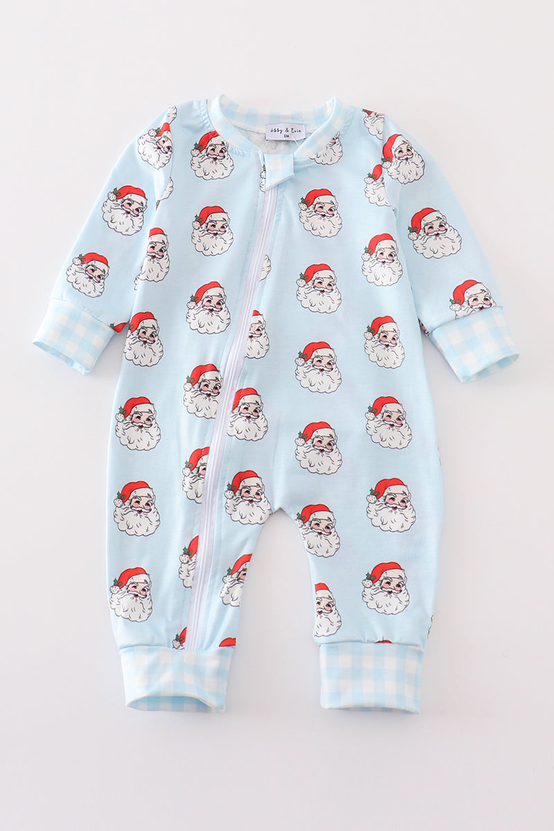 Blue Christmas Santa Claus Zipper  Unisex Romper