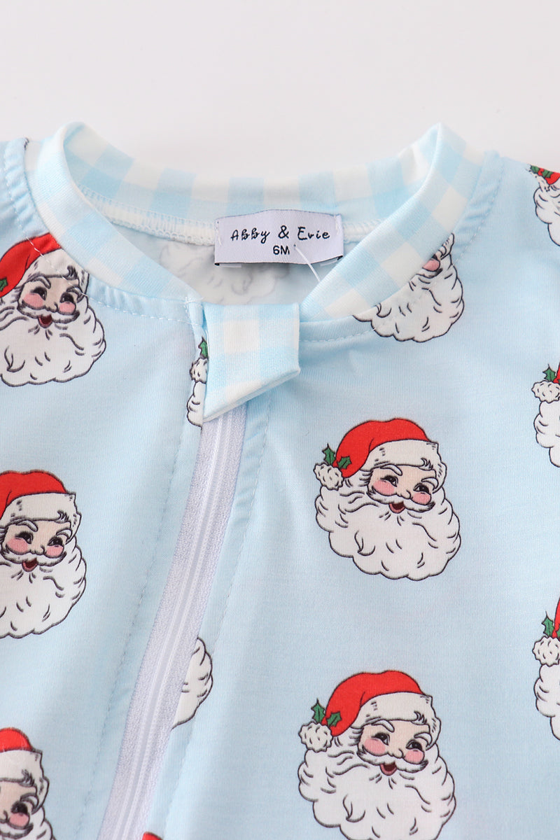 Blue Christmas Santa Claus Zipper  Unisex Romper