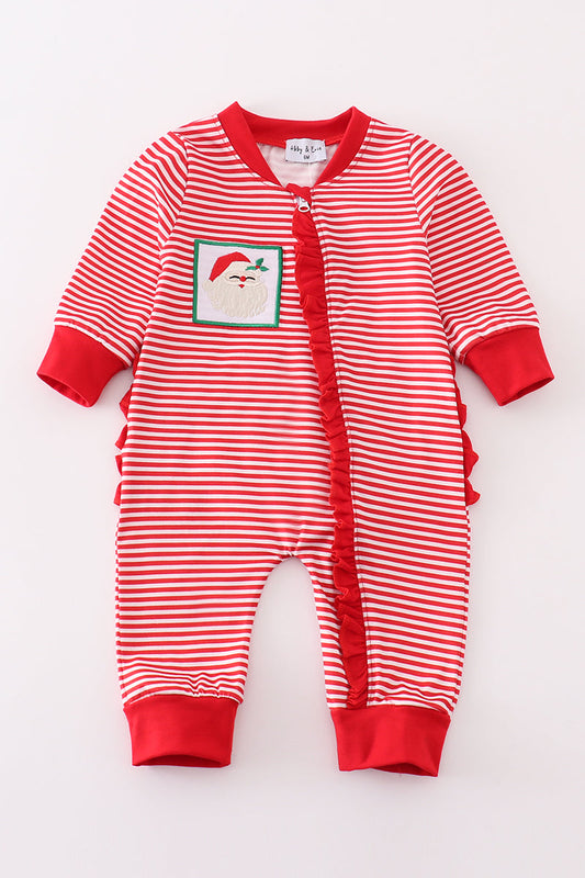 Red Stripe Christmas Santa Claus Zipper Girl Romper