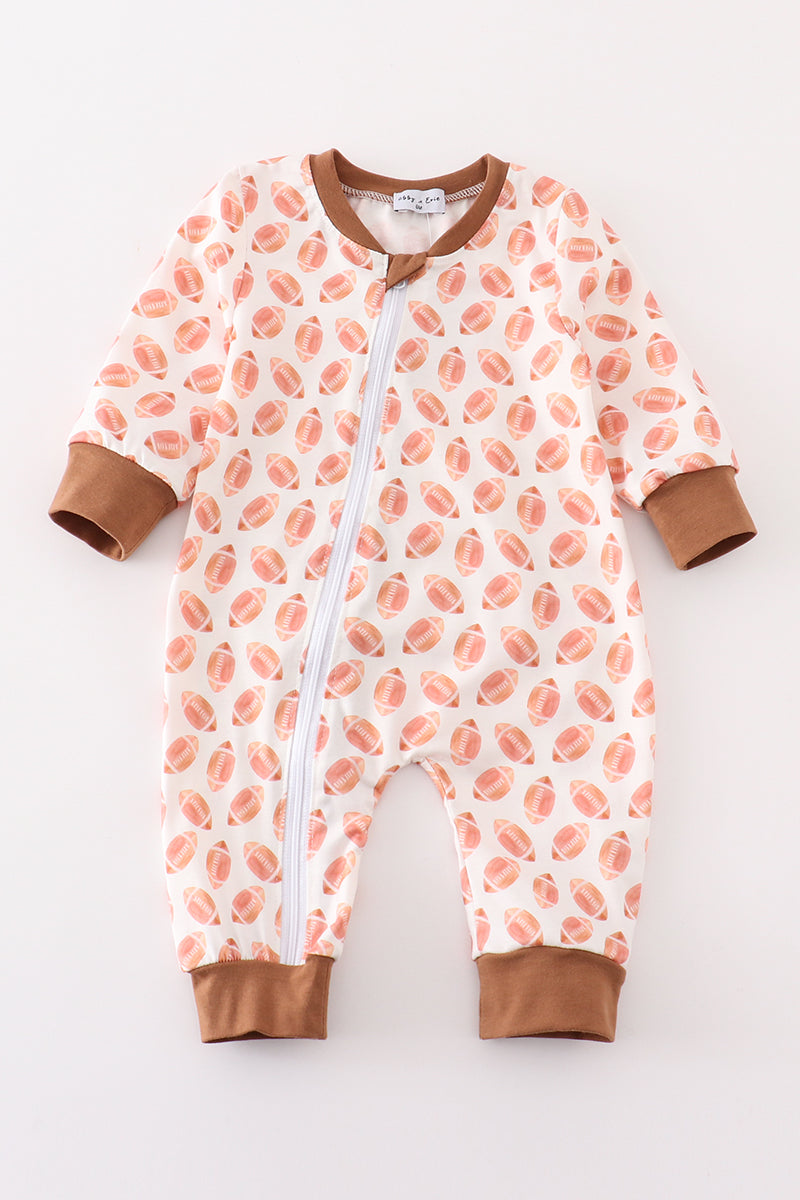 Brown Football Game Day Embroidery Boy Romper