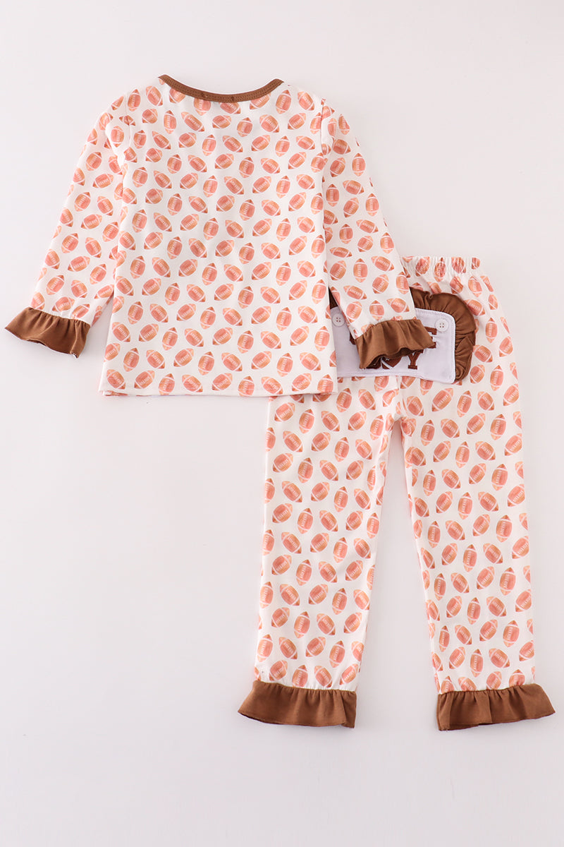 Brown Football Game Day Embroidery Girl Set