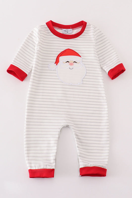 Red Christmas Santa Claus Applique Stripe Boy Romper