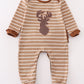 Brown Stripe Antler Applique Girl Romper