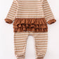 Brown Stripe Antler Applique Girl Romper