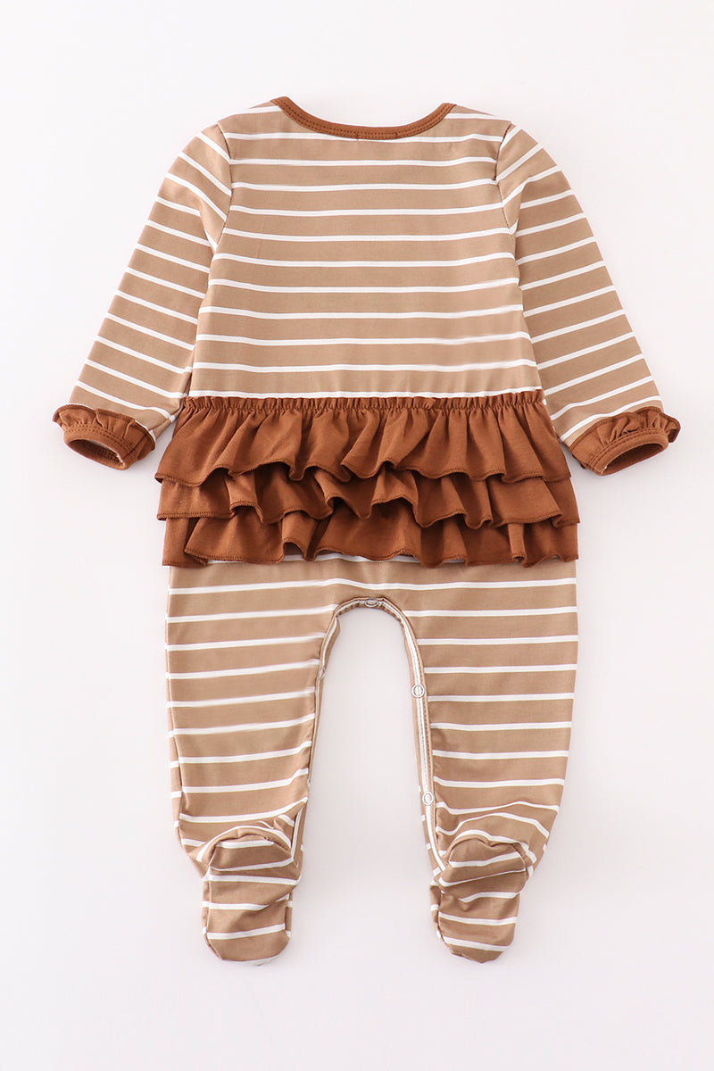 Brown Stripe Antler Applique Girl Romper