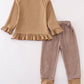 Brown Stripe Antler Embroidery Girl Set