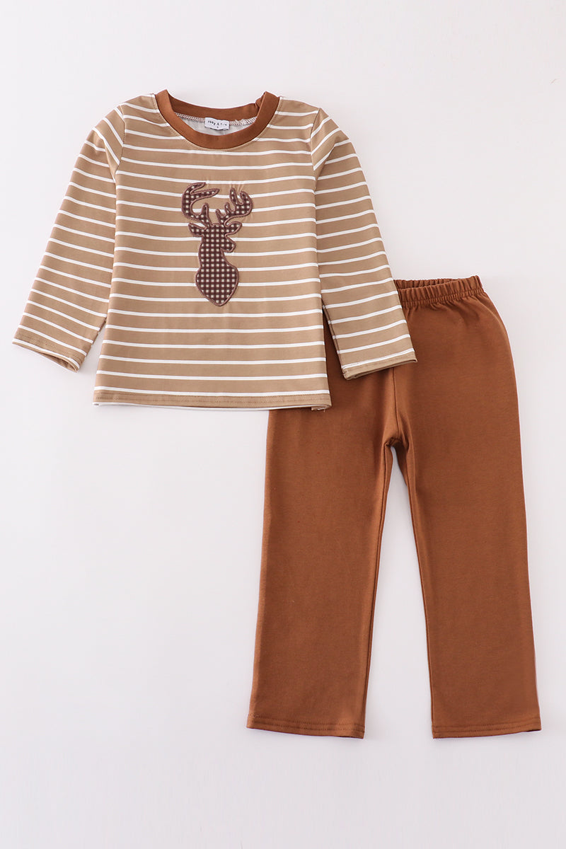 Brown Stripe Antler Embroidery Boy Set