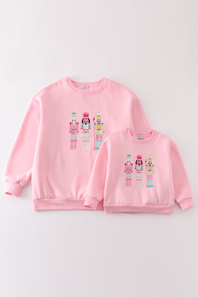 Pink Nutcracker Embroidery Mom&Me Fleece Sweatshirt