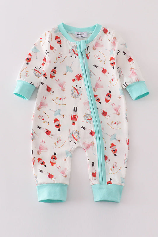 Blue Christmas Nutcracker Zip Boy Romper