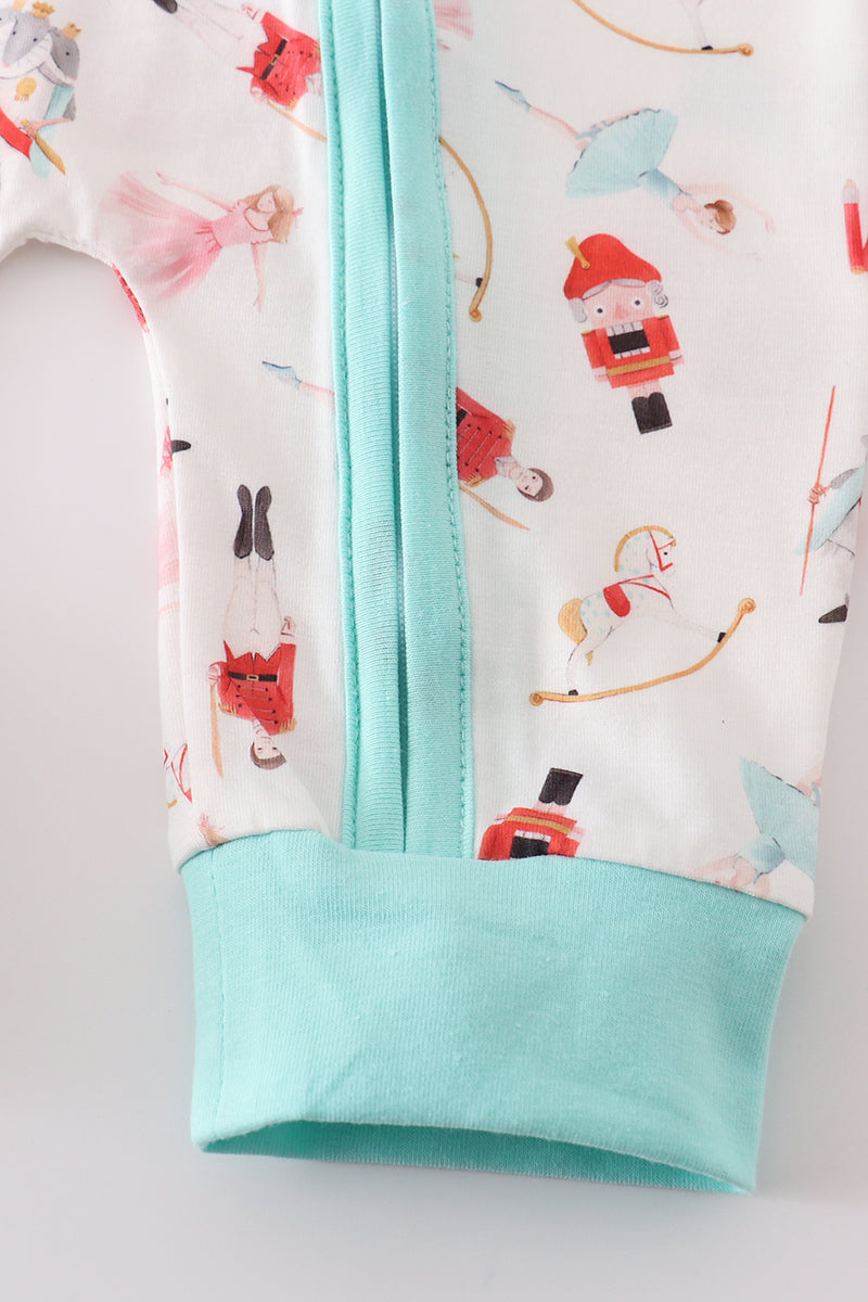 Blue Christmas Nutcracker Zip Boy Romper