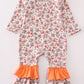 Coral Floral Cow Applique Girl Romper