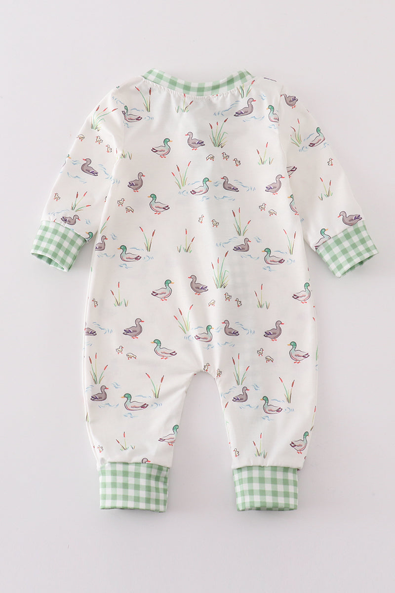 Sage Duck Print Zip Boy Romper