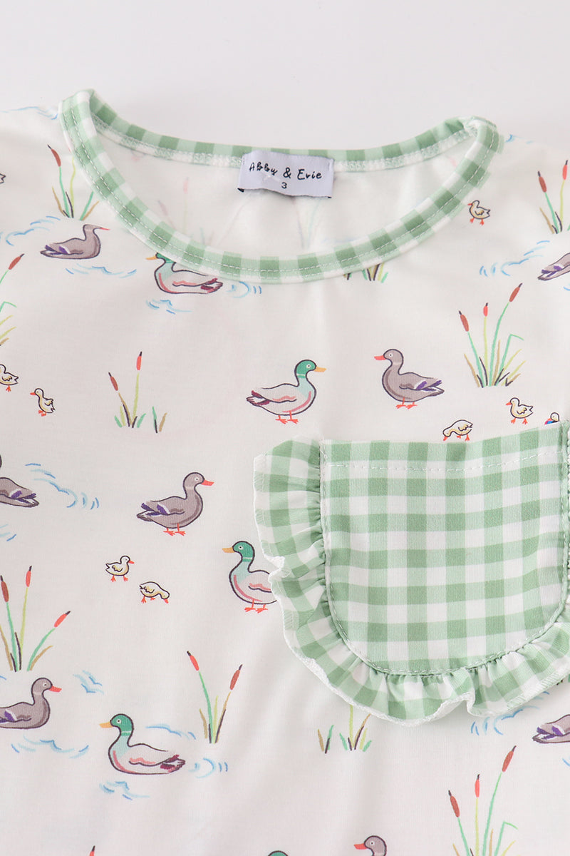 Sage Duck Print Girl Pajamas Set