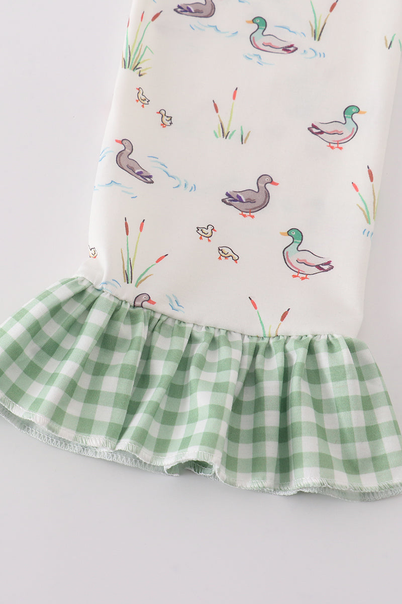 Sage Duck Print Girl Pajamas Set