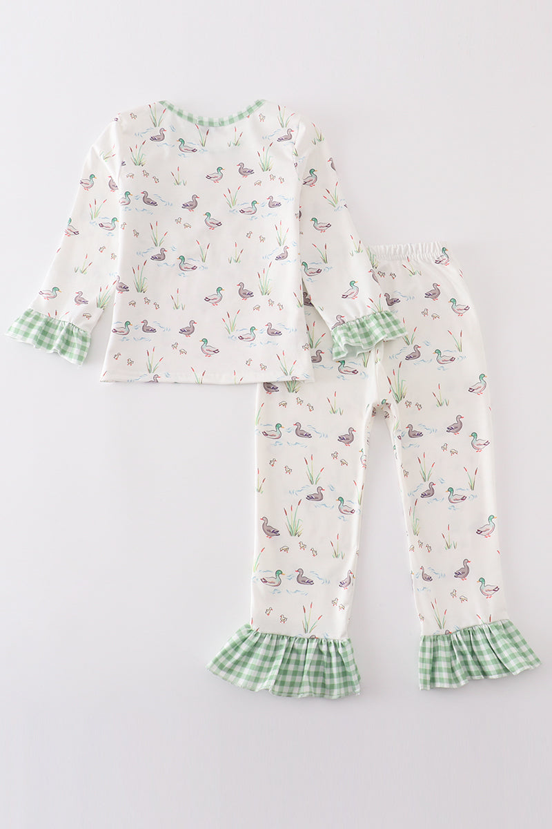 Sage Duck Print Girl Pajamas Set