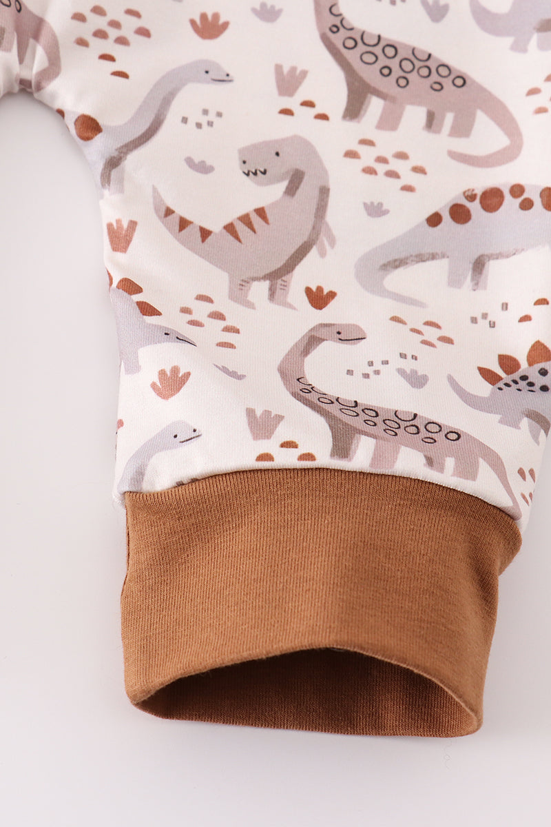 Brown Dinosaur Print Boy Romper