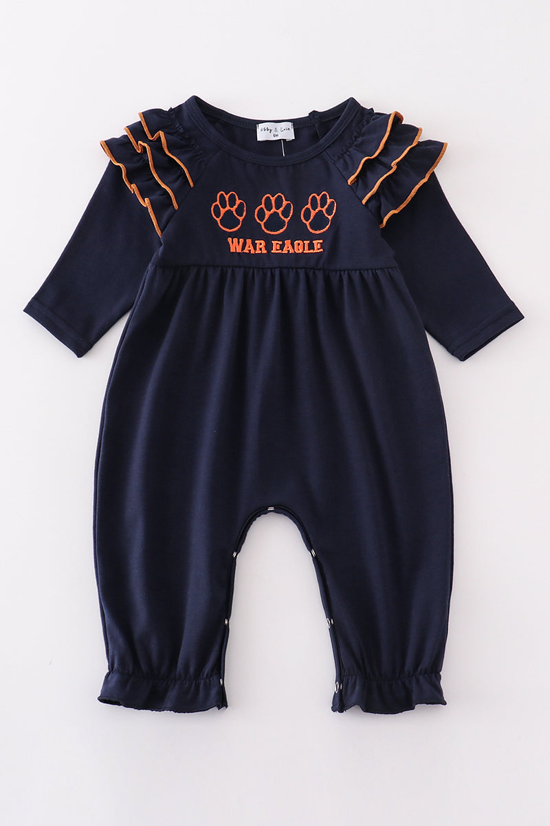 Navy War Eagle Embroidery Girl Romper