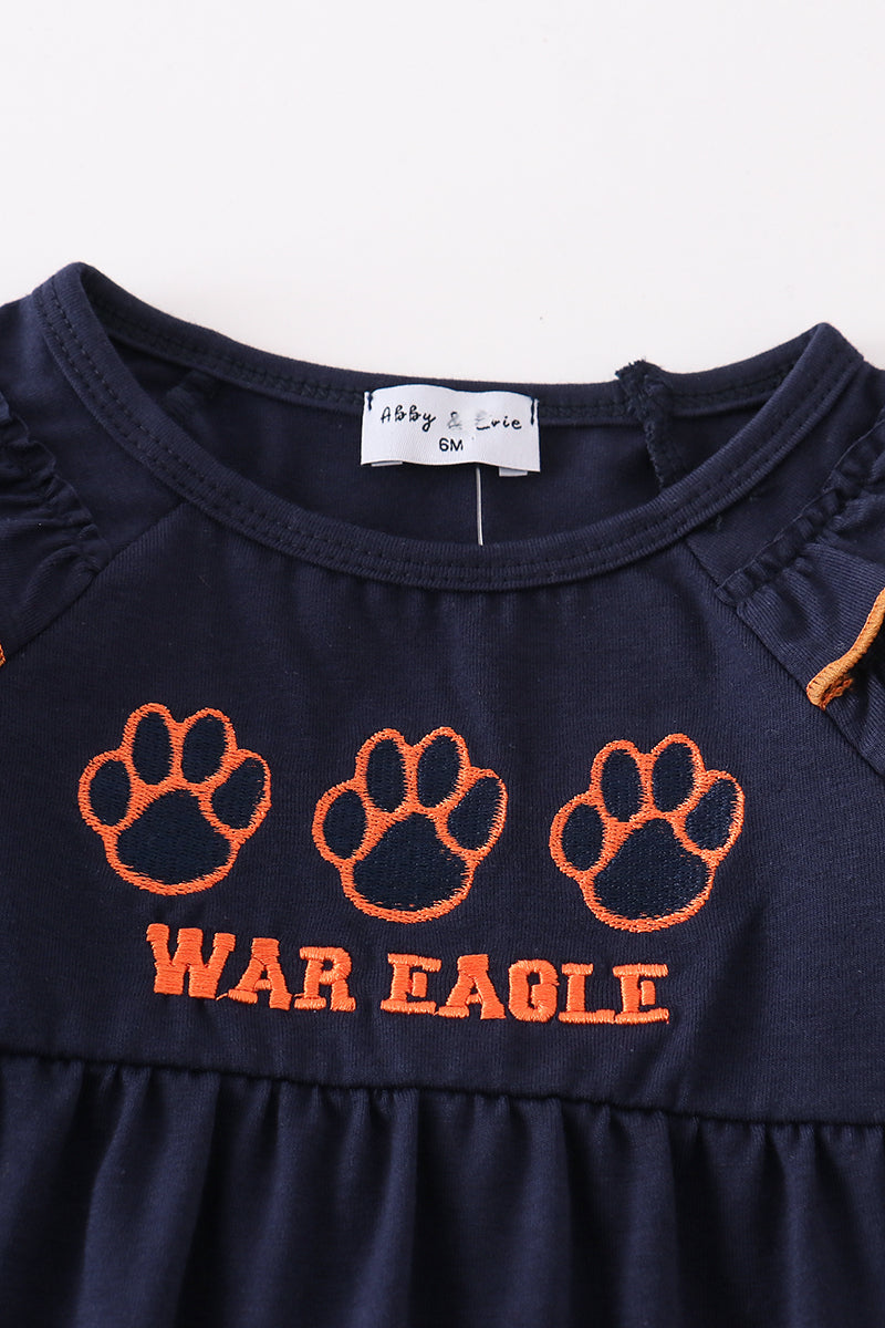 Navy War Eagle Embroidery Girl Romper