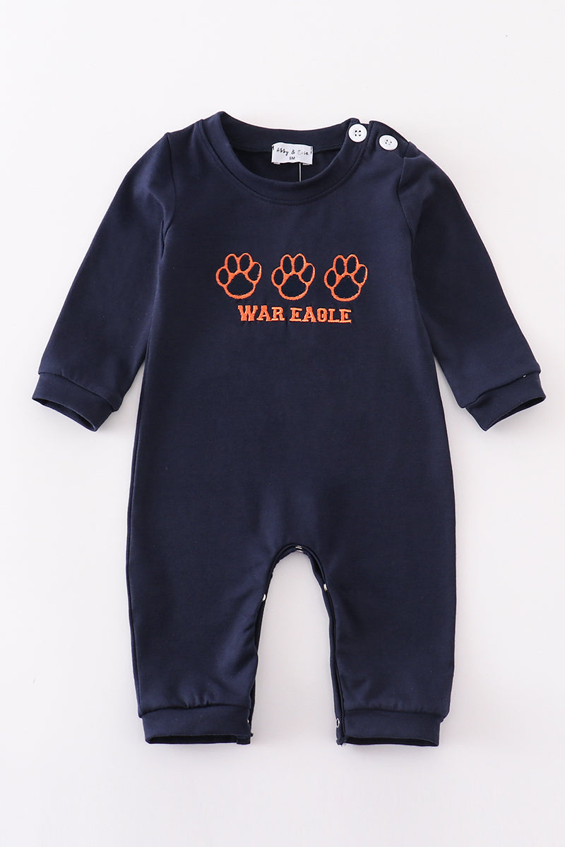 Navy War Eagle Embroidery Boy Romper