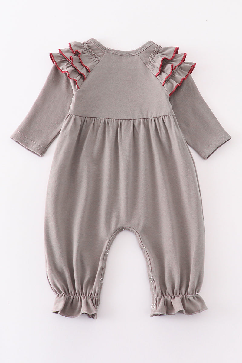 Grey Roll Tide Embroidery Girl Ruffle Romper