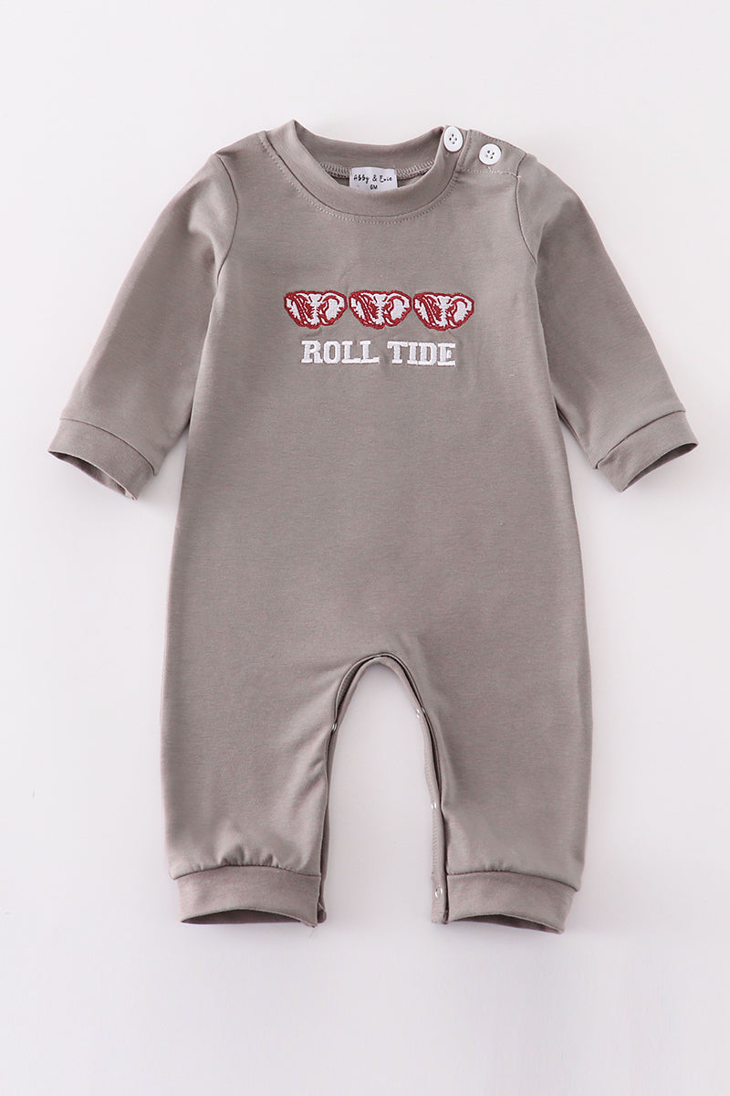 Grey Roll Tide Embroidery Boy Romper