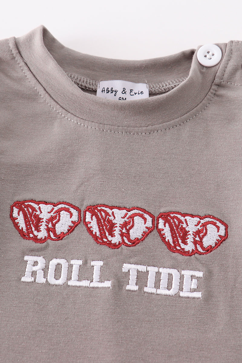 Grey Roll Tide Embroidery Boy Romper