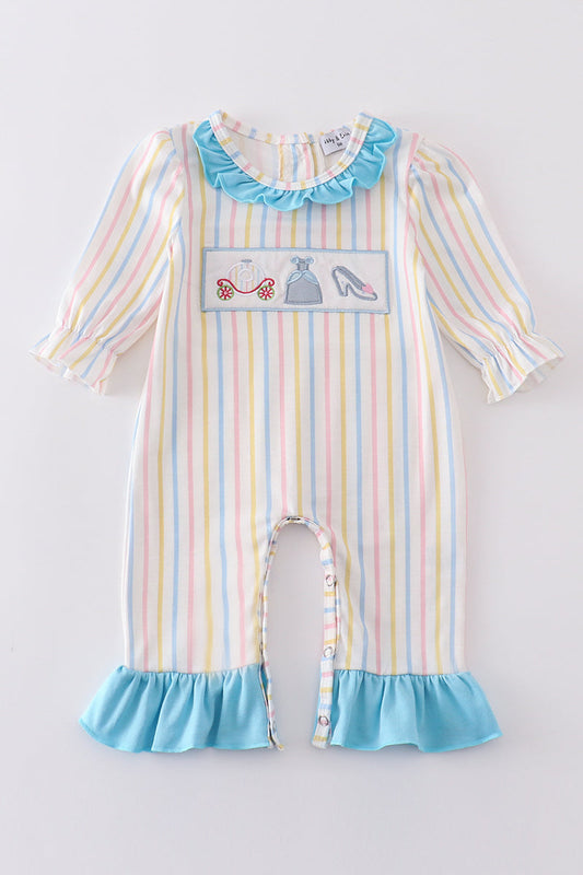 Stripe Princess Embroidery Girl Romper