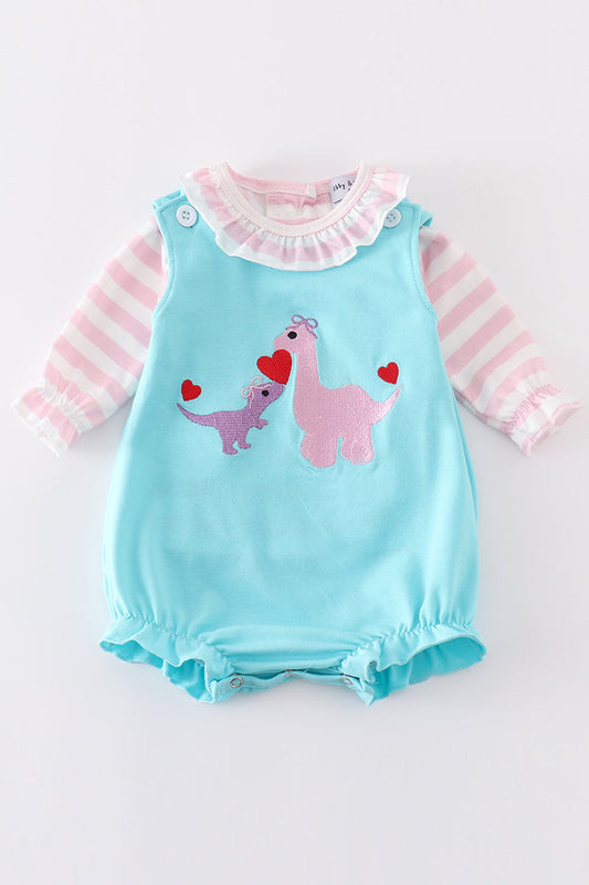 Blue Valentine Dinosaur Embroidery Girl Bubble Set