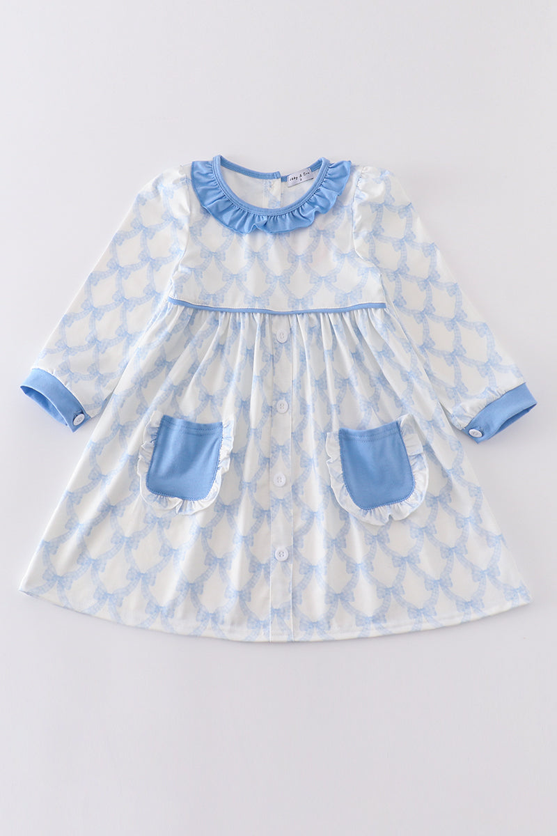 Blue Bow Ruffle Dress