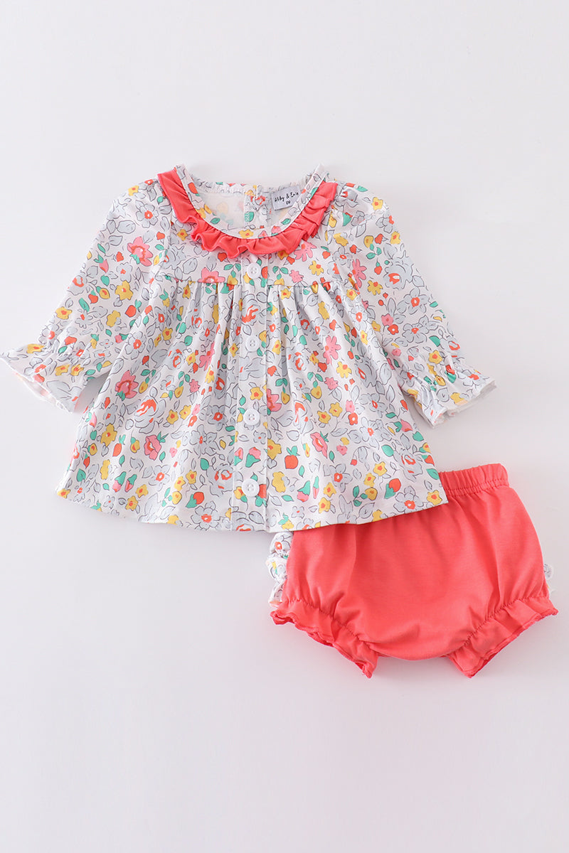 Pink Floral Print Girl Bloomer Set